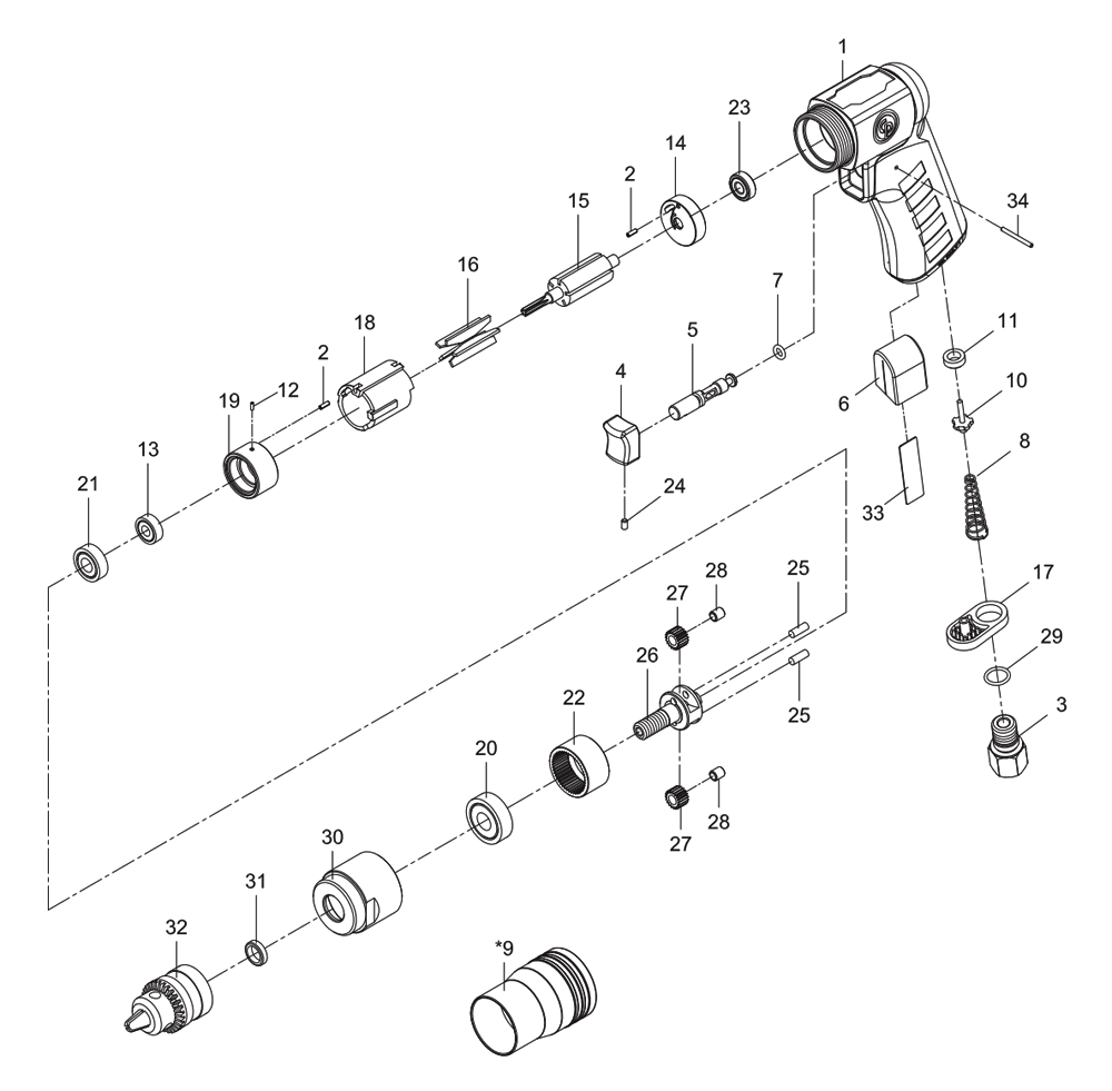 Fig-0 Diagram and Parts List for CP7300C  Chicago Pneumatic Drill